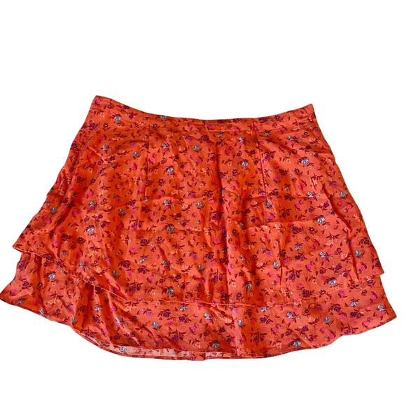 Free People Floral Button-Down Tiered Orange Skirt size small - Picture 9 of 9